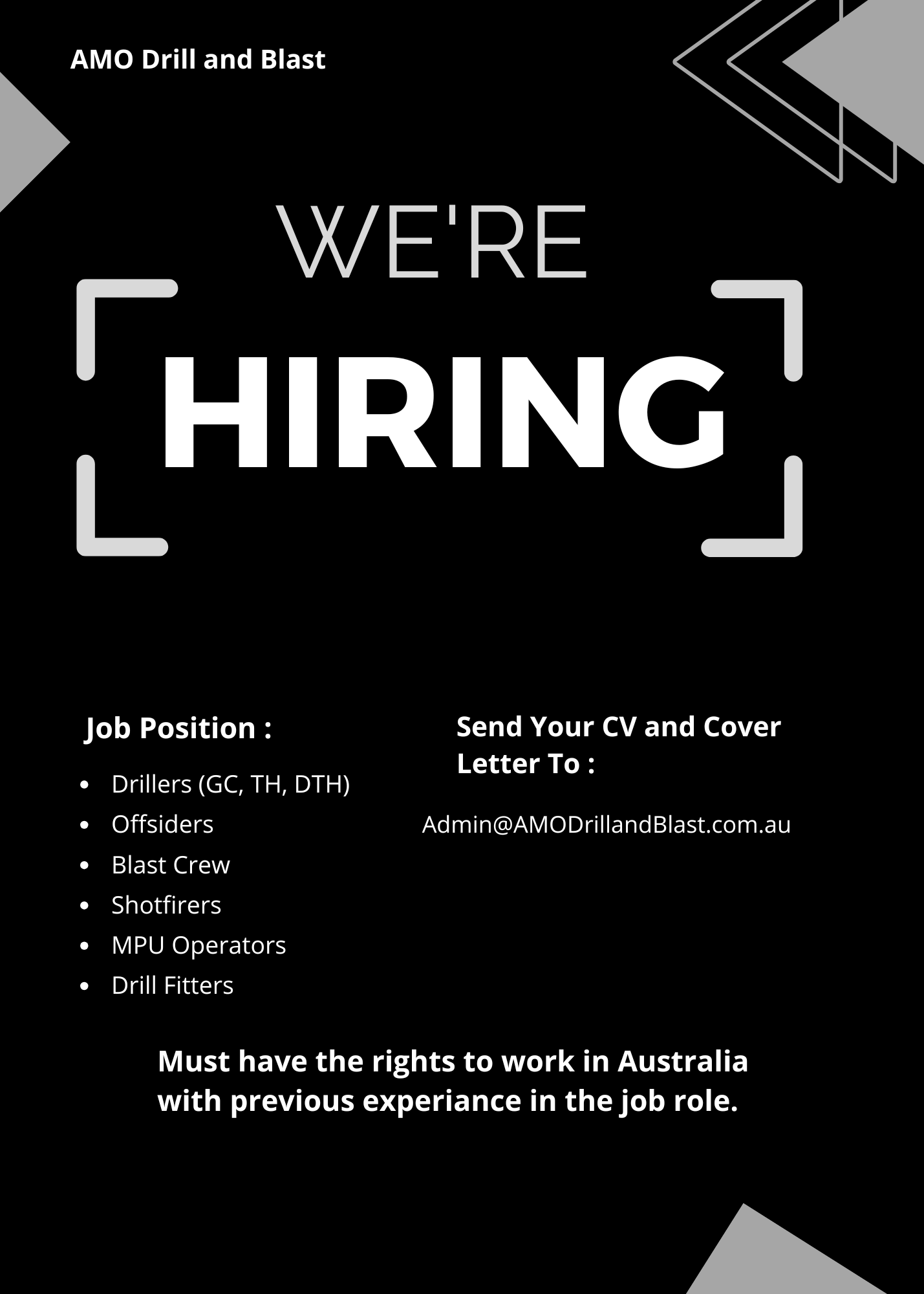 Original AMO Drill and Blast hiring announcement